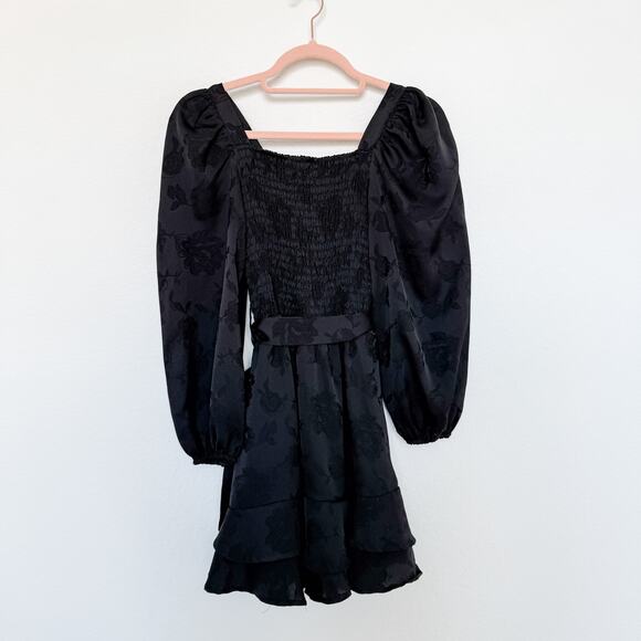 Altar’d State Dress Puff Sleeve Ruffle Hem Black Size XS Coquette Soft Grunge - Picture 7 of 8
